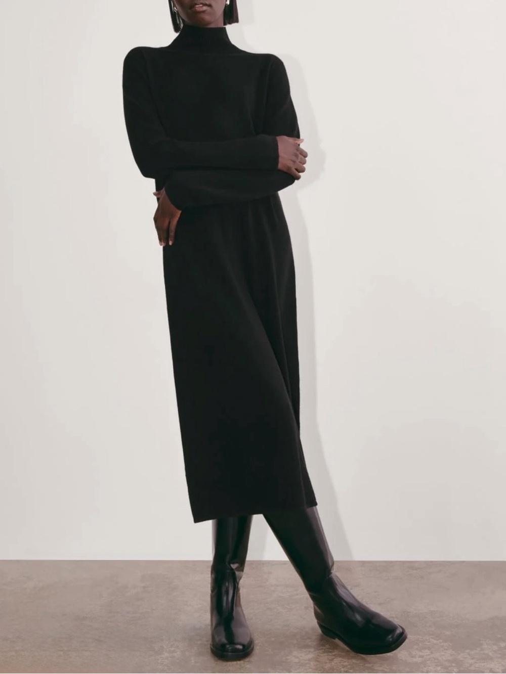 Cashmere Midi Turtleneck Sweater Dress